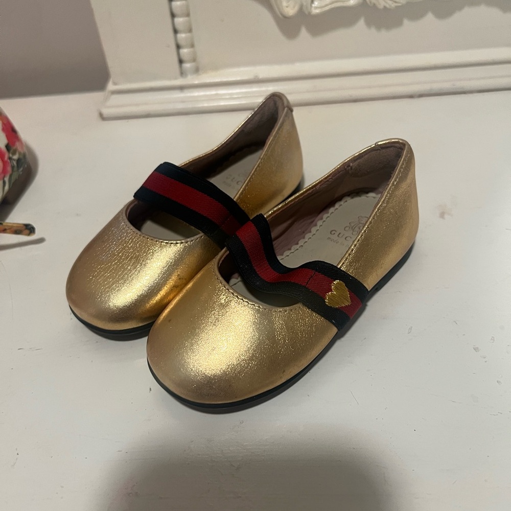 Dolce & Gabbana Gold Kids Dress Shoes with Heart Accent